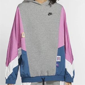 Nike Color Block Gray Pink Blue Hoodie Size XS Oversized Windbreaker Y2K